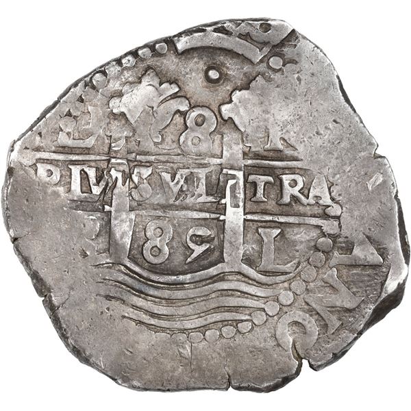 PERU, Lima, cob 8 reales, 1685 R, single dot at top, ex-Ugaz.