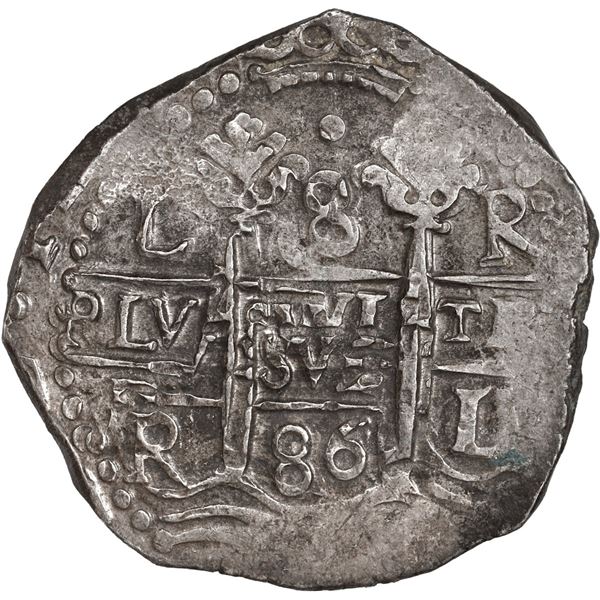 PERU, Lima, cob 8 reales, 1686 R, single dot at top, ex-Ugaz.