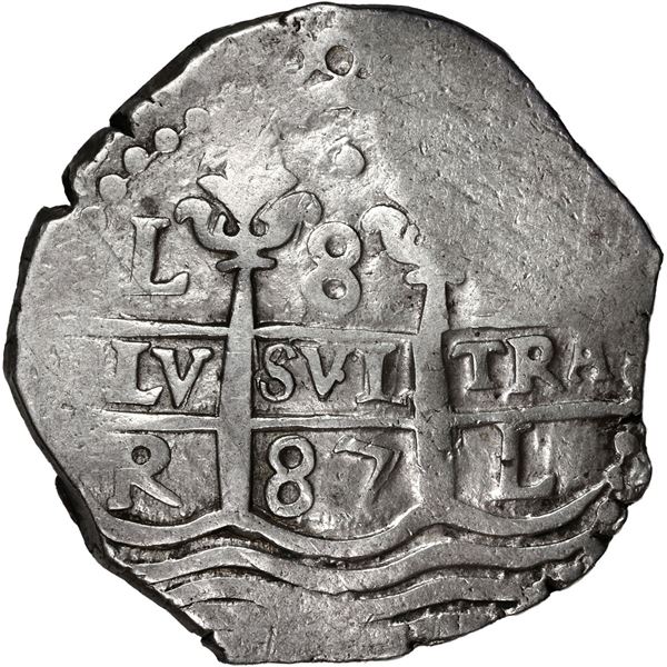PERU, Lima, cob 8 reales, 1687 R, single dot at top, ex-Ugaz.
