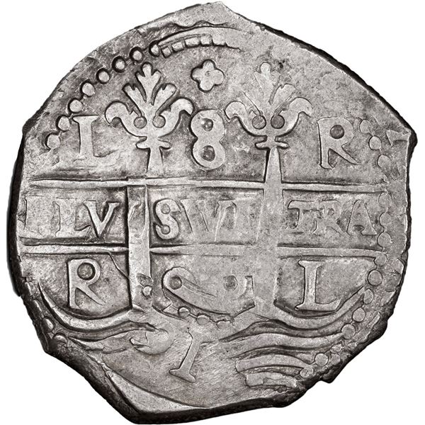 PERU, Lima, cob 8 reales, 1690 R, quatrefoil at top, PCGS AU50, finest and only example in PCGS cens