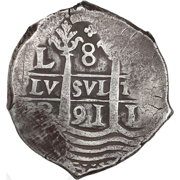 PERU, Lima, cob 8 reales, 1691 R, quatrefoil at top, ex-Ugaz.