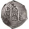 Image 1 : PERU, Lima, cob 8 reales, 1691 R, quatrefoil at top, ex-Ugaz.