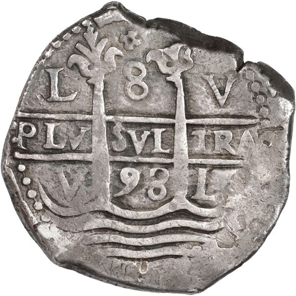 PERU, Lima, cob 8 reales, 1693 V, quatrefoil at top, rare variety, ex-Ugaz.