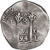 Image 1 : PERU, Lima, cob 8 reales, 1694 M, quatrefoil at top, rare variety, ex-Ugaz.