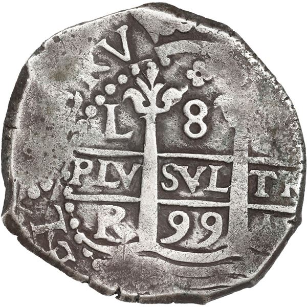 PERU, Lima, cob 8 reales, 1699 R, quatrefoil at top, ex-Ugaz.