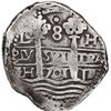 Image 1 : PERU, Lima, cob 8 reales, 1701 H, single dot at top, posthumous Charles II, ex-Ugaz.