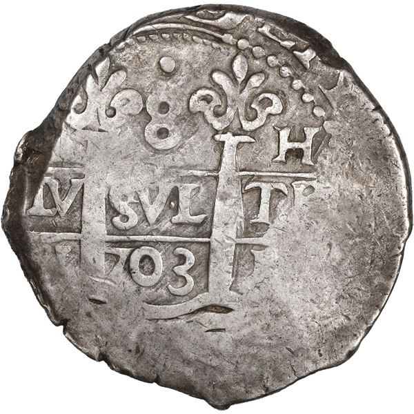 PERU, Lima, cob 8 reales, 1703 H, single dot at top, ex-Ugaz.
