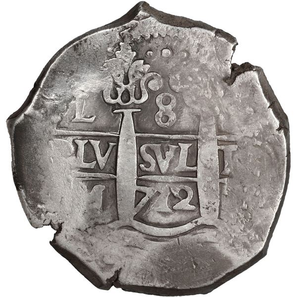 PERU, Lima, cob 8 reales, 1712 M, row of three dots at top, ex-Ugaz.