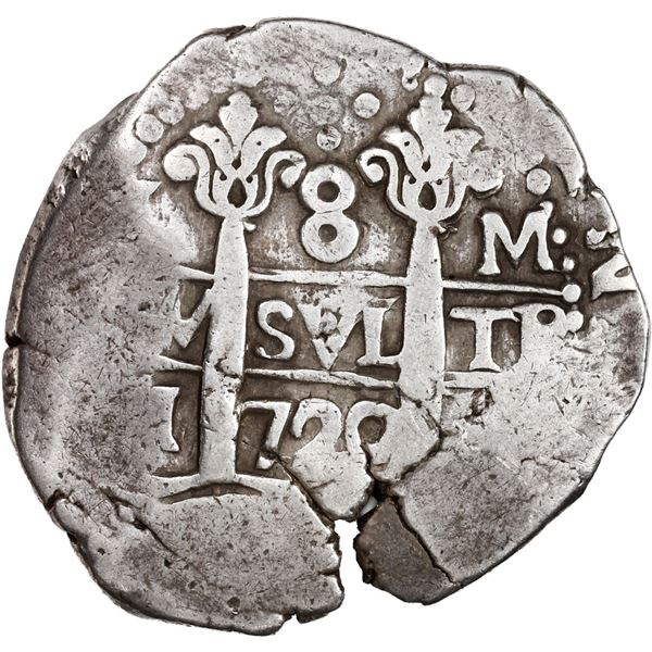 PERU, Lima, cob 8 reales, 1720 M, cross-of-five-dots at top, ex-Ugaz.