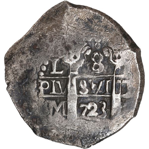 PERU, Lima, cob 8 reales, 1723 M, cross-of-five-dots at top, ex-Ugaz.