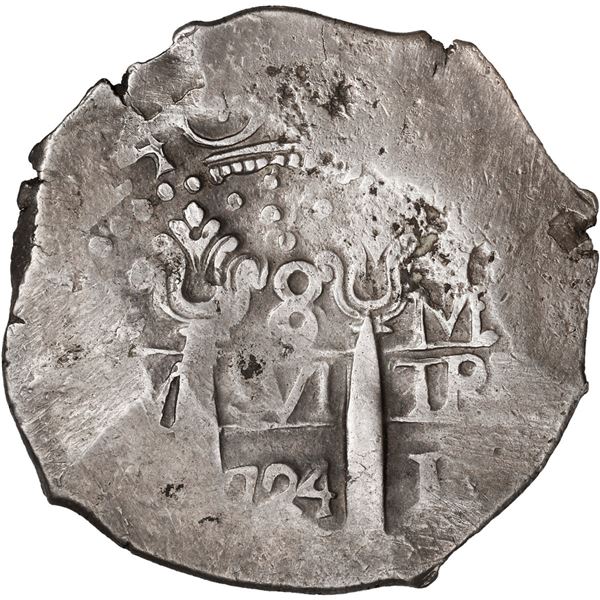 PERU, Lima, cob 8 reales, 1724 M, cross-of-five-dots at top, ex-Ugaz.