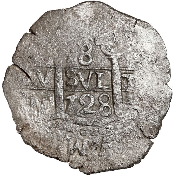PERU, Lima, cob 8 reales, 1728 N, ex-Ugaz, ex-Rutherford.