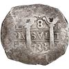 Image 1 : PERU, Lima, cob 8 reales, 1733 N, cross-of-five-dots at top, ex-Ugaz.