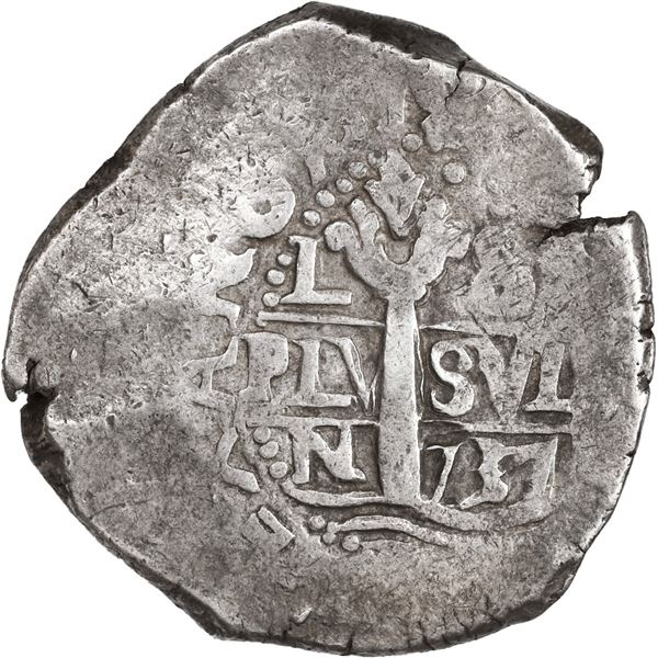 PERU, Lima, cob 8 reales, 1737 N, cross-of-five-dots at top, ex-Ugaz.