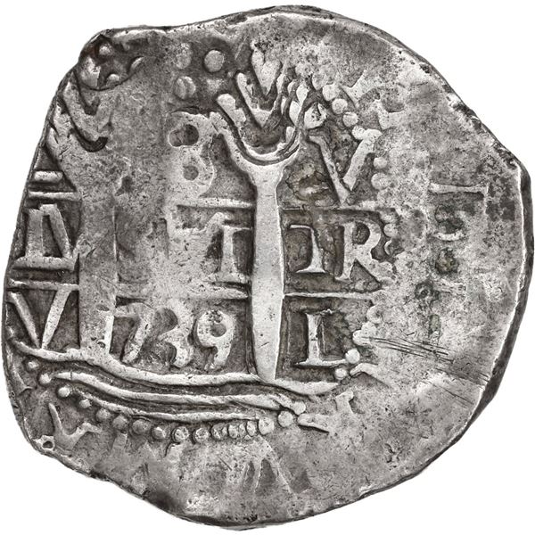 PERU, Lima, cob 8 reales, 1739 V, cross-of-five-dots at top, ex-Ugaz.
