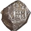 Image 1 : PERU, Lima, cob 8 reales, 1743 V, cross-of-five-dots at top, ex-Ugaz.