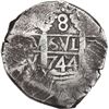Image 1 : PERU, Lima, cob 8 reales, 1744 V, cross-of-five-dots at top, ex-Ugaz, ex-Rosenheim.