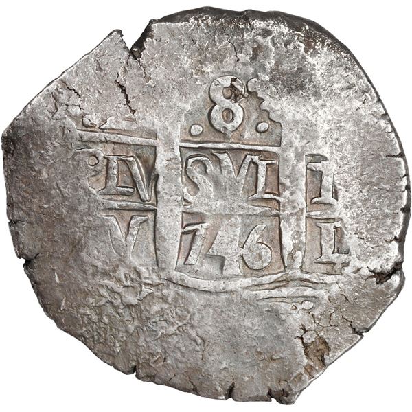 PERU, Lima, cob 8 reales, 1746 V, dots flanking denomination, ex-Ugaz.
