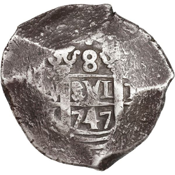 PERU, Lima, cob 8 reales, 1747 V, rare, ex-Ugaz.
