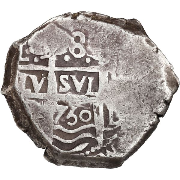 PERU, Lima, cob 8 reales, 1750 (R), dots flanking denomination, ex-Ugaz.