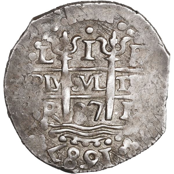 PERU, Lima, cob 1 real, 1687 R, ex-Ugaz.