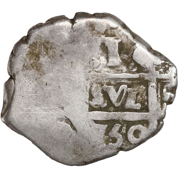 PERU, Lima, cob 1 real, 1750 (R), error with denomination 2 above cross, unique(?), ex-Ugaz.