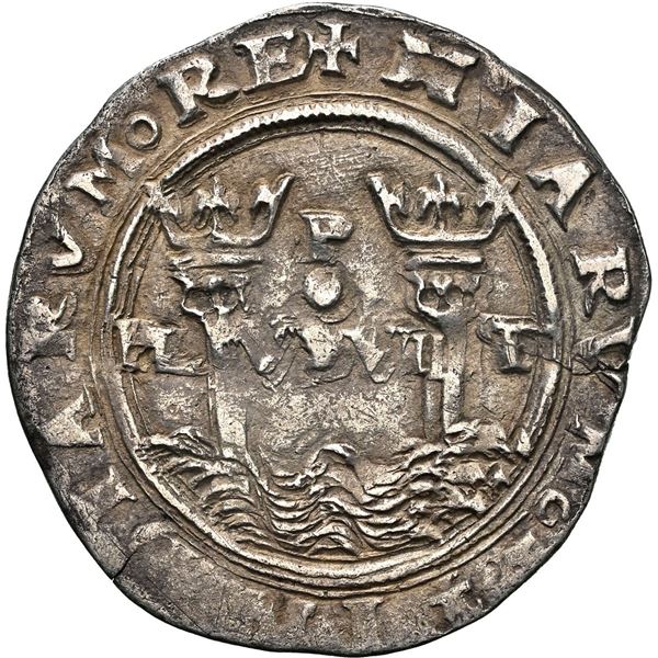 PERU, Lima, 1 real, Philip II, assayer R (Rincón) to left, motto PL-VSVL-T below dot, legends HIS / 