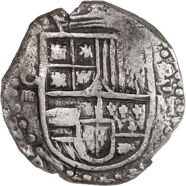 BOLIVIA, Potosí, cob 8 reales, (1617) M, mintmark-assayer to RIGHT, extremely rare.