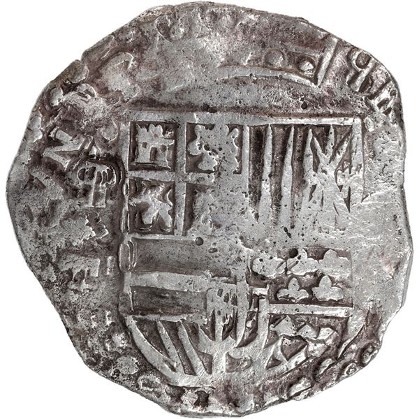 BOLIVIA, Potosí, cob 8 reales, 1620 T, quadrants of cross transposed, mintmark retrograde P over nor