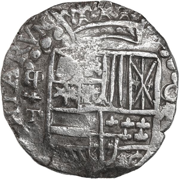 BOLIVIA, Potosí, cob 8 reales, 1620 T, quadrants of cross transposed, mintmark retrograde P over nor