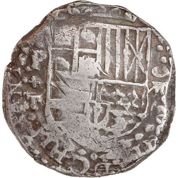 BOLIVIA, Potosí, cob 8 reales, 1621 T, quadrants of cross transposed, "flat" lions, ex-Americas, Cal