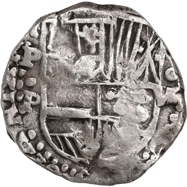 BOLIVIA, Potosí, cob 8 reales, 1625 P, quadrants of cross transposed, "flat" lions, very rare.