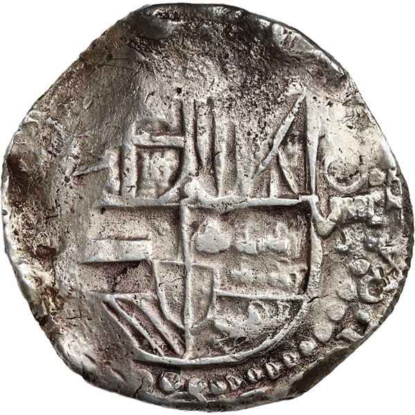BOLIVIA, Potosí, cob 8 reales, 1626 (P or T), quadrants of cross transposed, "flat" lions, "barbell"