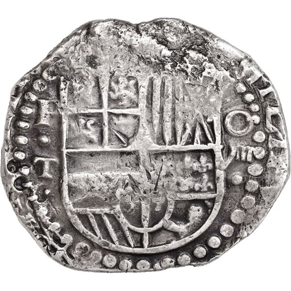 BOLIVIA, Potosí, cob 8 reales, 1627 T, quadrants of cross transposed, "hunched over" lions, rare.