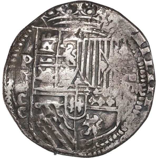 BOLIVIA, Potosí, cob 8 reales, Philip II, assayer C below erased B or B/L, rare.