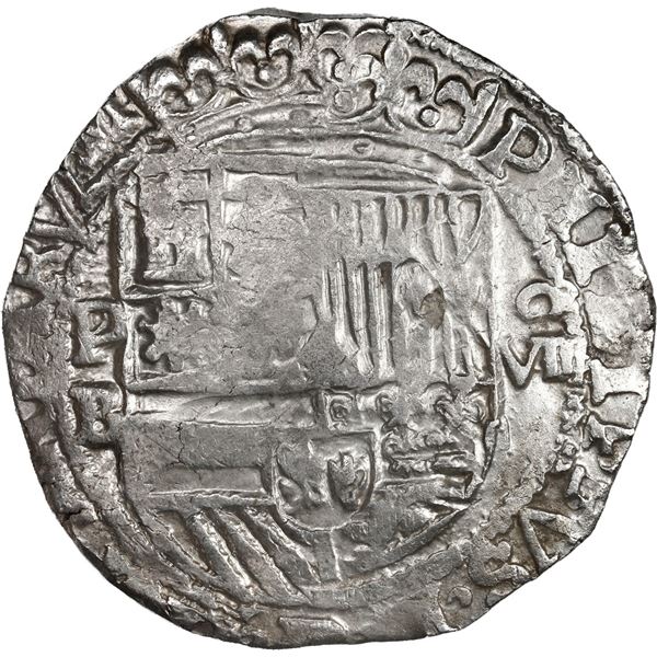 BOLIVIA, Potosí, cob 8 reales, Philip II, assayer B (5th period, borders of x's).