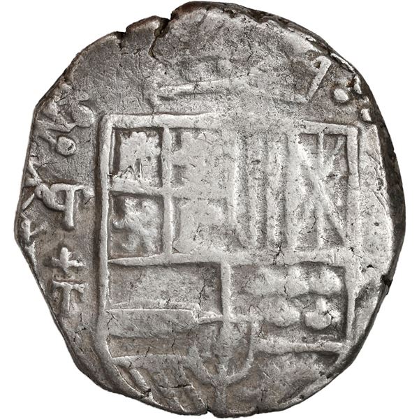 BOLIVIA, Potosí, cob 8 reales, Philip III, assayer T (ca. 1620), quadrants of cross transposed, "fla