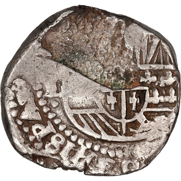 BOLIVIA, Potosí, cob 4 reales, 1632 T, rare, PCGS VF details / planchet flaw, finest and only exampl