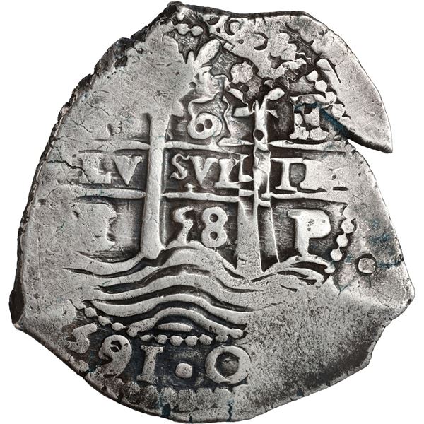 BOLIVIA, Potosí, cob 8 reales, 1658 E, denomination 8 above cross.