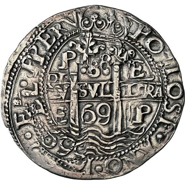 BOLIVIA, Potosí, cob 8 reales Royal (galano), 1669/8 E, rare, NGC XF details / plugged, ex-Trastámar