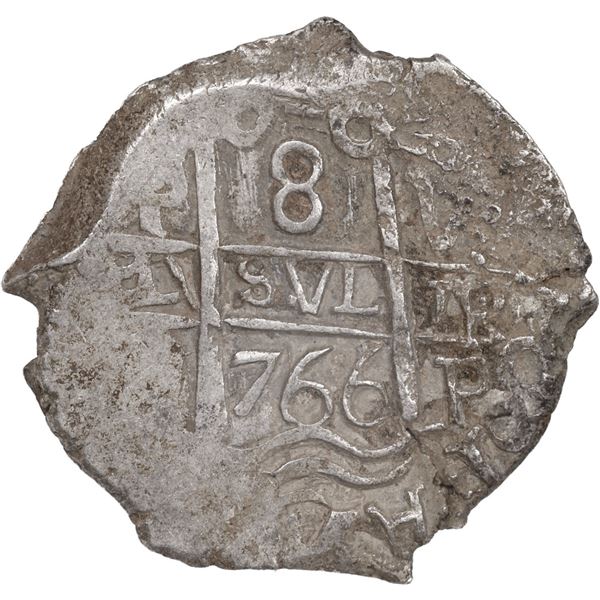 BOLIVIA, Potosí, cob 8 reales, 1766 V-(Y).