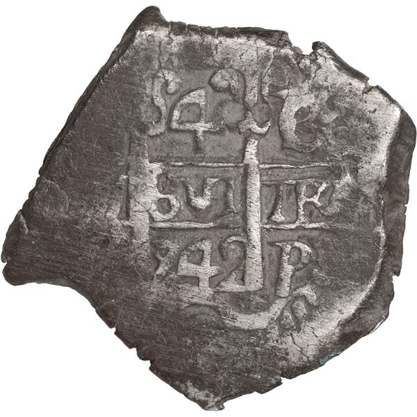 BOLIVIA, Potosí, cob 4 reales, 1742 C/P, rare, ex-Sellschopp.