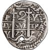 Image 1 : BOLIVIA, Potosí, cob 2 reales Royal (galano), 1721 Y, very rare, PCGS VF details / holed, finest and