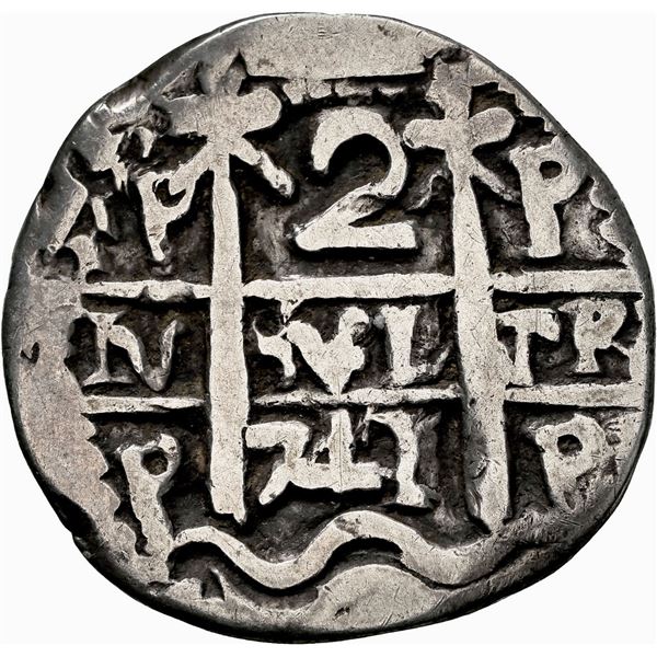 BOLIVIA, Potosí, cob 2 reales Royal (galano), 1741 P, very rare, NGC / clipped.