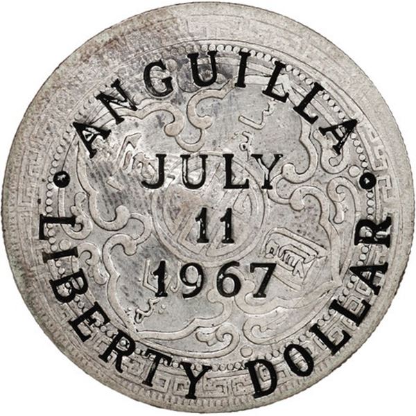 ANGUILLA, "Liberty" dollar, July 11 1967 countermark on a British trade dollar, 1911, extremely rare