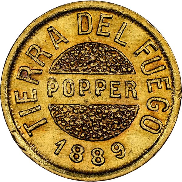 ARGENTINA (Tierra del Fuego), struck in Buenos Aires, gold 1 gramo, 1889, Popper, NGC MS 62.