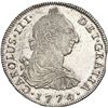 Image 1 : BOLIVIA, Potosí, bust 8 reales, Charles III, 1774 JR, NGC UNC details / rev damage.