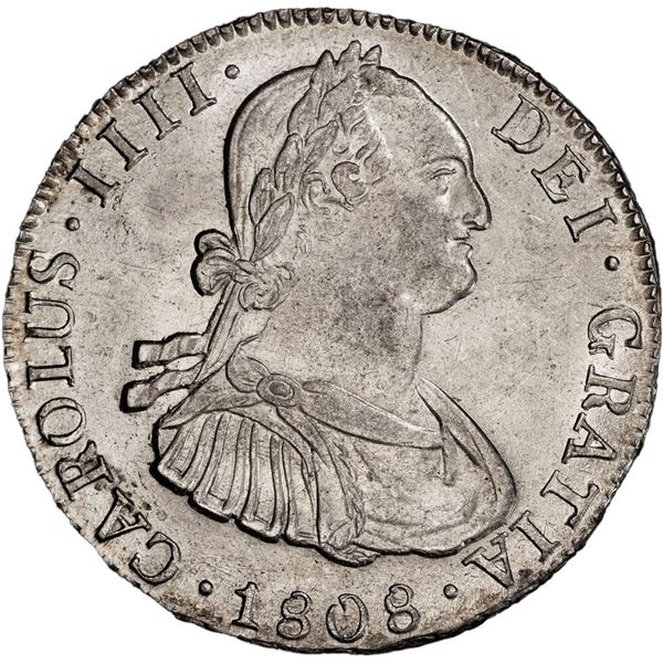 BOLIVIA, Potosí, bust 4 reales, Charles IV, 1808 PJ, • after CAROLVS, PCGS MS62+, finest kn