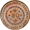Image 1 : BRAZIL, Rio, copper 80 reis, Pedro I, 1828-R, NGC MS 65 BN, "top pop."