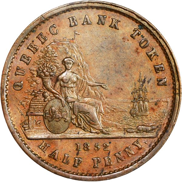 CANADA, Montreal, Quebec Bank, copper "habitant" 1 sou / half penny token, 1852, ex-Loye, ex-Oppenhe